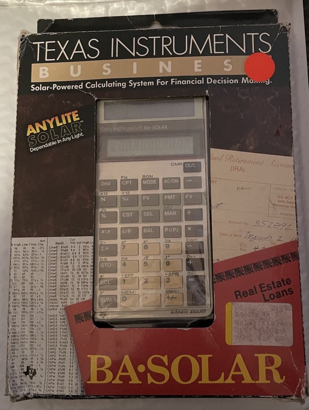 Texas Instruments BA-SOLAR Business 10 digit Calculator 1986 NOS